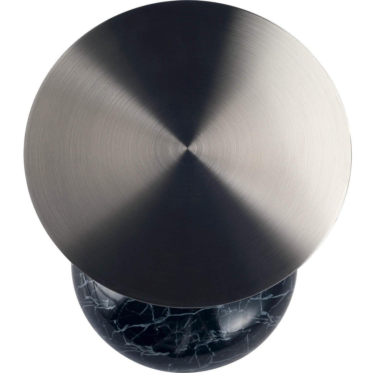 Savoy Wide Side Table with Stainless Steel Top Round Accent Table and Elegant Pedestal Base Black Stone Black Side Table LeisureMod