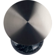 Savoy Wide Side Table with Stainless Steel Top Round Accent Table and Elegant Pedestal Base Black Stone Black Side Table LeisureMod