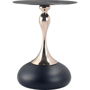 Savoy Wide Side Table with Stainless Steel Top Round Accent Table and Elegant Pedestal Base Black Matte Black Side Table LeisureMod