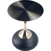 Savoy Wide Side Table with Stainless Steel Top Round Accent Table and Elegant Pedestal Base Black Matte Black Side Table LeisureMod