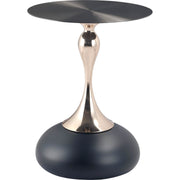 Savoy Wide Side Table with Stainless Steel Top Round Accent Table and Elegant Pedestal Base Black Matte Black Side Table LeisureMod