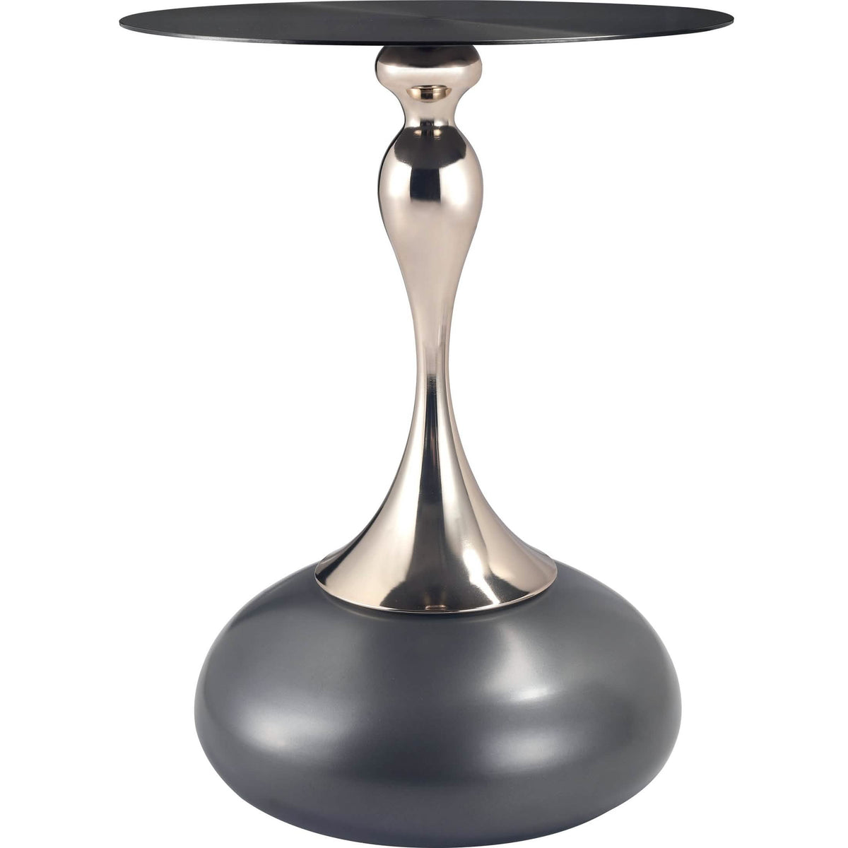 Savoy Wide Side Table with Stainless Steel Top Round Accent Table and Elegant Pedestal Base Black Grey Side Table LeisureMod