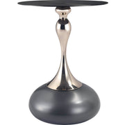 Savoy Wide Side Table with Stainless Steel Top Round Accent Table and Elegant Pedestal Base Black Grey Side Table LeisureMod