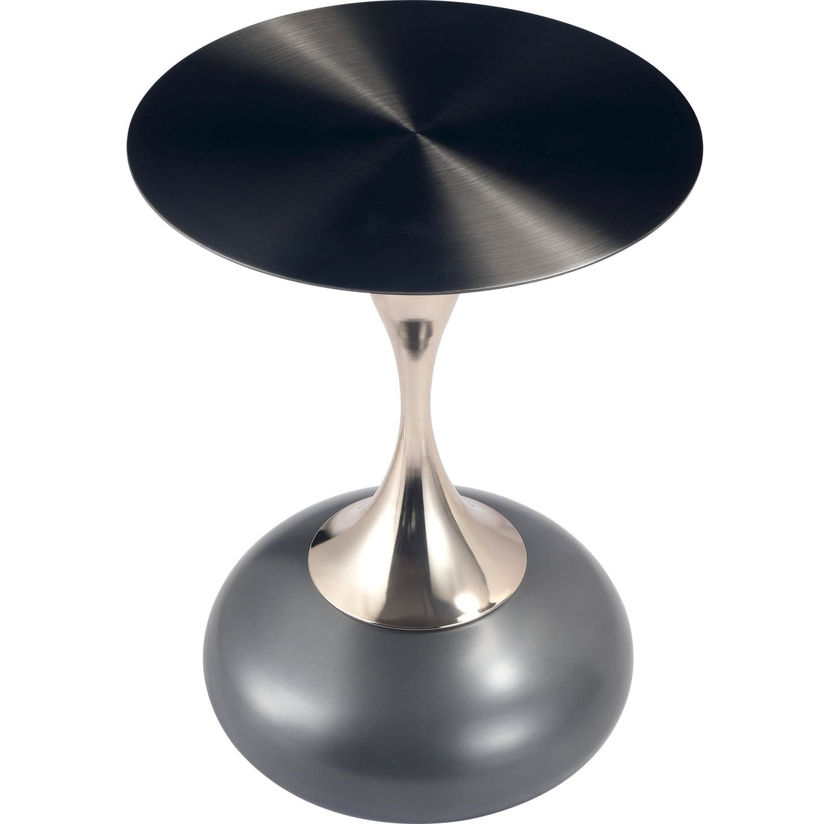 Savoy Wide Side Table with Stainless Steel Top Round Accent Table and Elegant Pedestal Base Black Grey Side Table LeisureMod