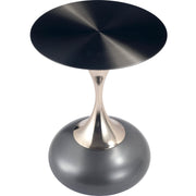 Savoy Wide Side Table with Stainless Steel Top Round Accent Table and Elegant Pedestal Base Black Grey Side Table LeisureMod