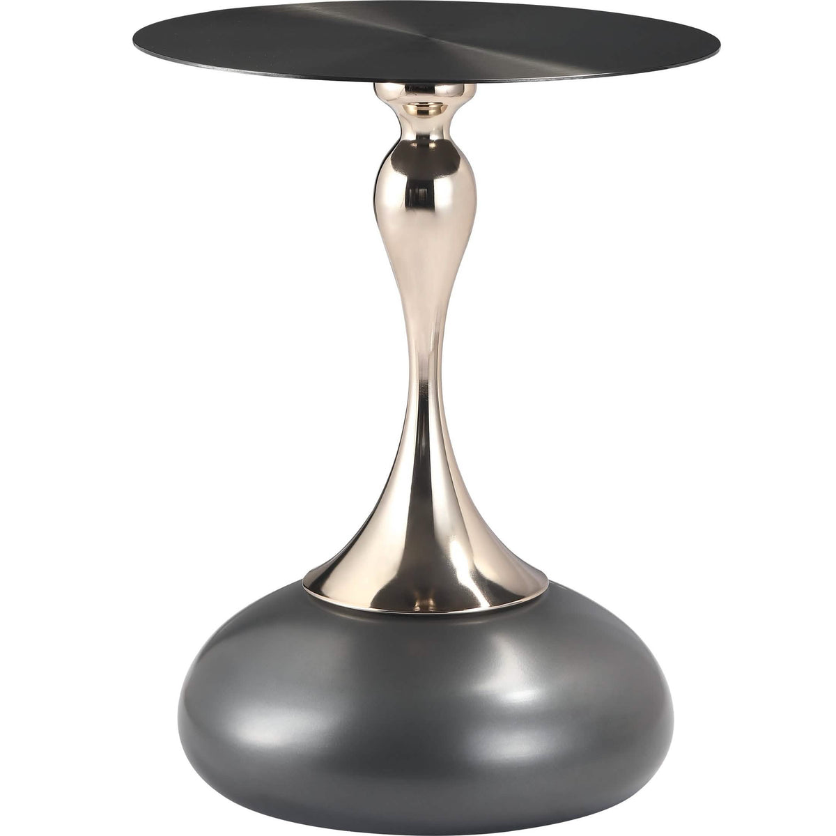 Savoy Wide Side Table with Stainless Steel Top Round Accent Table and Elegant Pedestal Base Black Grey Side Table LeisureMod