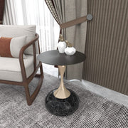 Savoy Wide Side Table with Stainless Steel Top Round Accent Table and Elegant Pedestal Base Black Matte Black Side Table LeisureMod