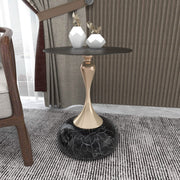 Savoy Wide Side Table with Stainless Steel Top Round Accent Table and Elegant Pedestal Base Black Matte Black Side Table LeisureMod
