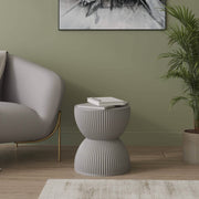 Spire 15" Wide Round Side Fiberstone Table With Hourglass Design Grey Side Table Leisuremod
