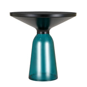 Tully 19-Inch Round Glass/Stone Side Table with Iron Rim Frame and Glass Base Black Glass Blue Black Side Table Leisuremod