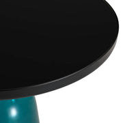 Tully 19-Inch Round Glass/Stone Side Table with Iron Rim Frame and Glass Base Black Glass Blue Black Side Table Leisuremod
