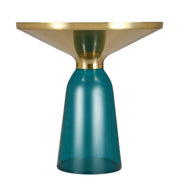 Tully 19-Inch Round Glass/Stone Side Table with Iron Rim Frame and Glass Base Gold Glass Blue Black Side Table Leisuremod