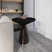 Tully 19-Inch Round Glass/Stone Side Table with Iron Rim Frame and Glass Base Black Stone Grey Black Stone Side Table Leisuremod