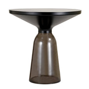 Tully 19-Inch Round Glass/Stone Side Table with Iron Rim Frame and Glass Base Black Stone Grey Black Stone Side Table Leisuremod