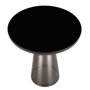 Tully 19-Inch Round Glass/Stone Side Table with Iron Rim Frame and Glass Base Black Glass Grey Black Side Table Leisuremod