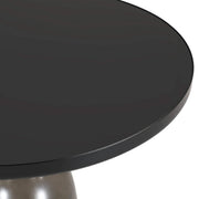 Tully 19-Inch Round Glass/Stone Side Table with Iron Rim Frame and Glass Base Black Glass Grey Black Side Table Leisuremod