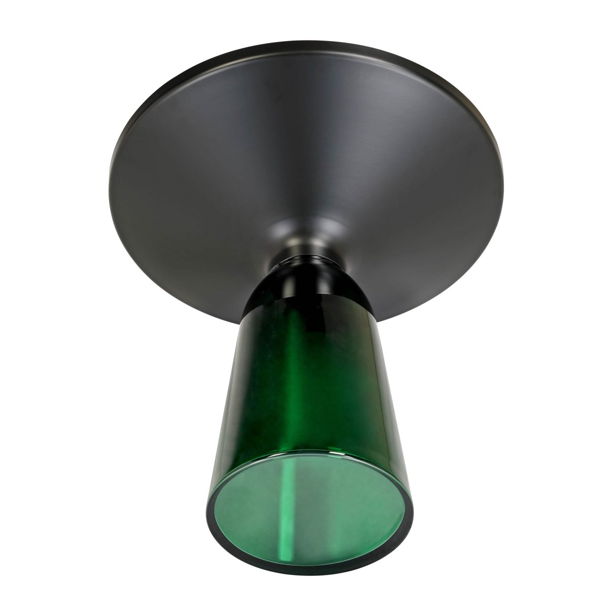 Tully 19-Inch Round Glass/Stone Side Table with Iron Rim Frame and Glass Base Black Glass Green Black Side Table Leisuremod
