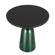 Tully 19-Inch Round Glass/Stone Side Table with Iron Rim Frame and Glass Base Black Glass Green Black Side Table Leisuremod