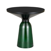 Tully 19-Inch Round Glass/Stone Side Table with Iron Rim Frame and Glass Base Black Glass Green Black Side Table Leisuremod