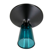 Tully 19-Inch Round Glass/Stone Side Table with Iron Rim Frame and Glass Base Black Glass Blue Black Side Table Leisuremod