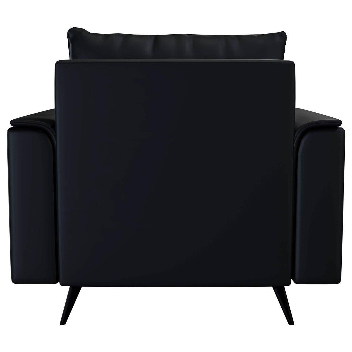 Rusk Leather Single-Seater Sofa with Stainless Steel Legs and Removable Cushions Black Sofa Leisuremod