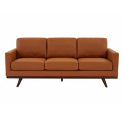 Chester 3-Seater Leather/Mesh Full Size Sofa in Birch Wood Base Leather Cognac Tan Sofa Leisuremod