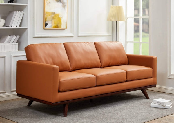 Chester 3-Seater Leather/Mesh Full Size Sofa in Birch Wood Base