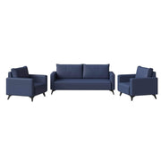 Inno 3-Piece Leather Sofa Set with 2 Single-Seater and a Three-Seater Sofa with Stainless Steel Legs Dark Blue Sofa Leisuremod