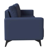 Inno 3-Seater Leather Wide Sofa with Stainless Steel Legs and Removable Cushions Dark Blue Sofa Leisuremod