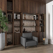 Inno Single-Seater Leather Sofa with Stainless Steel Legs and Removable Cushions Grey Sofa Leisuremod