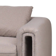Ely Three-Seater Sofa Upholstered in Linen with Iron Frame and Removable Cushions Light Brown Sofa LeisureMod