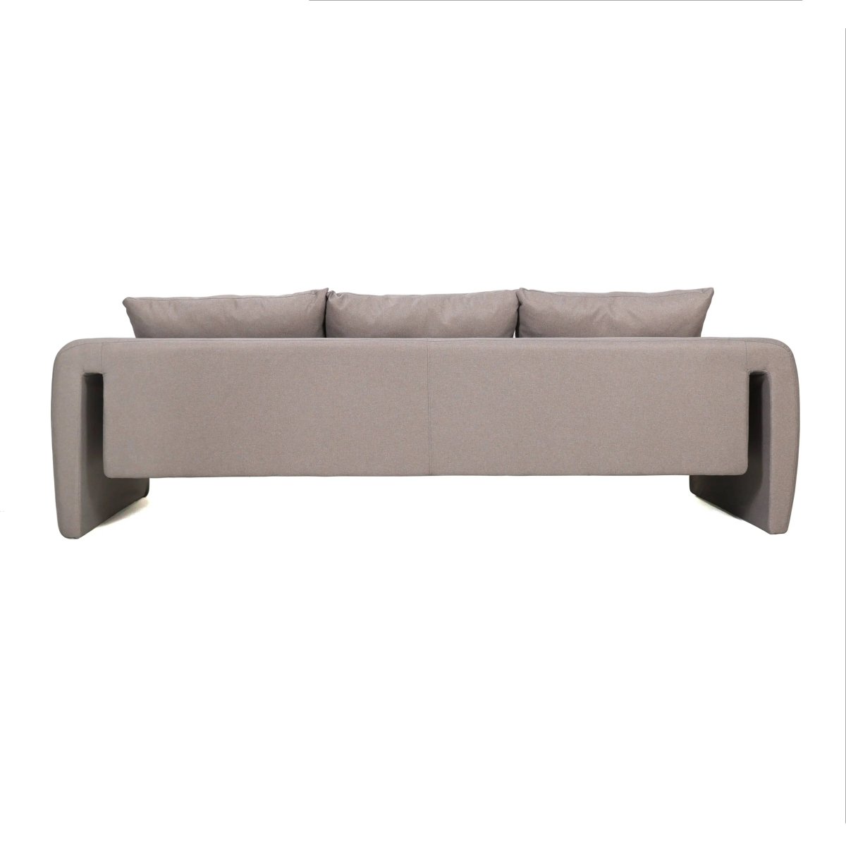Ely Three-Seater Sofa Upholstered in Linen with Iron Frame and Removable Cushions Light Brown Sofa LeisureMod