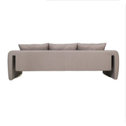 Ely Three-Seater Sofa Upholstered in Linen with Iron Frame and Removable Cushions Light Brown Sofa LeisureMod