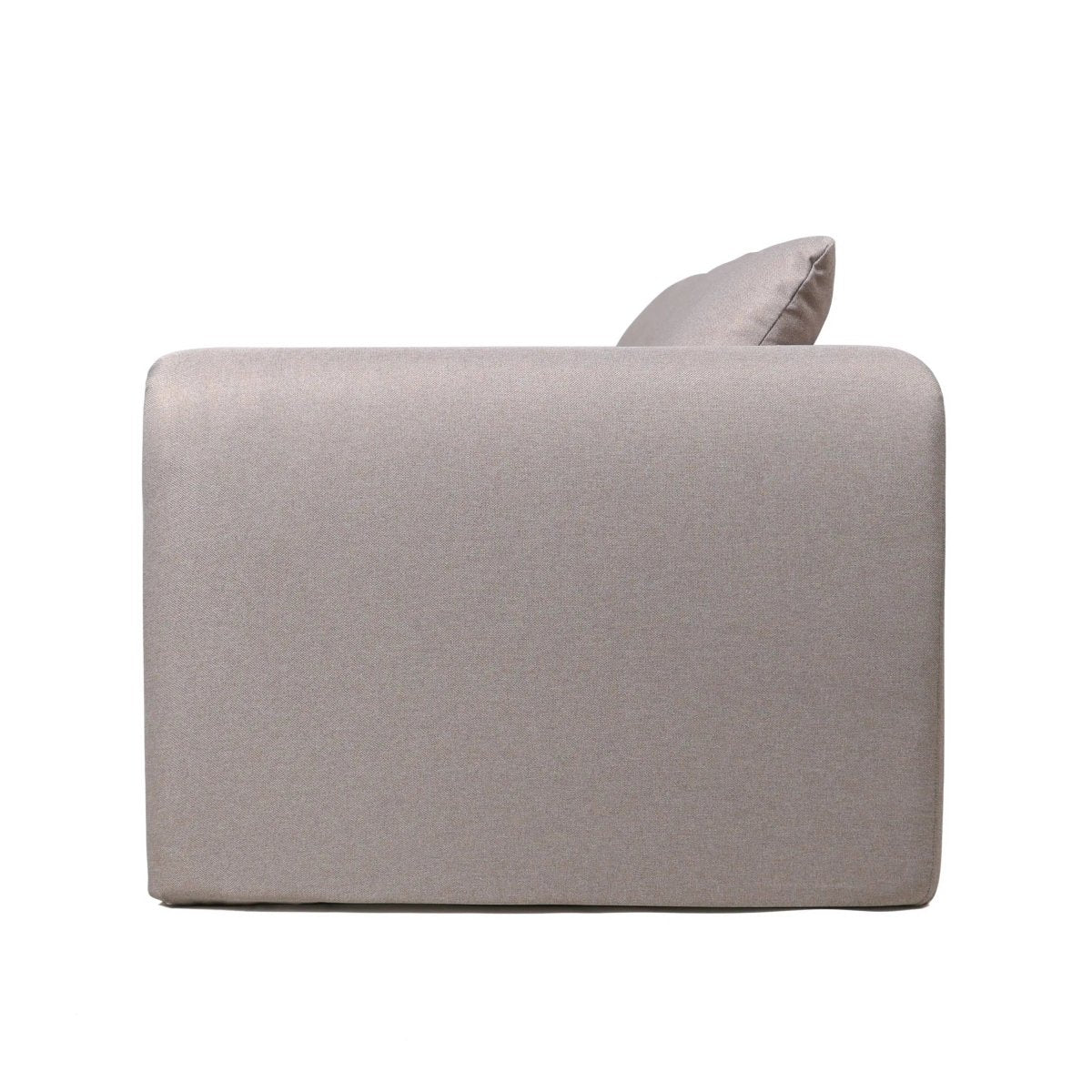 Ely Three-Seater Sofa Upholstered in Linen with Iron Frame and Removable Cushions Light Brown Sofa LeisureMod