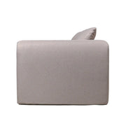 Ely Three-Seater Sofa Upholstered in Linen with Iron Frame and Removable Cushions Light Brown Sofa LeisureMod