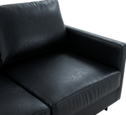 Lincoln 3-Seater Sofa Upholstered in Velvet/Leather with Black/Silver/Gold Steel Base Leather Black Black Sofa LeisureMod