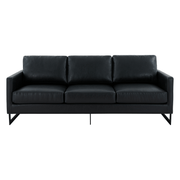 Lincoln 3-Seater Sofa Upholstered in Velvet/Leather with Black/Silver/Gold Steel Base Leather Black Black Sofa LeisureMod