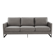 Lincoln 3-Seater Sofa Upholstered in Velvet/Leather with Black/Silver/Gold Steel Base Velvet Black Light Grey Sofa LeisureMod