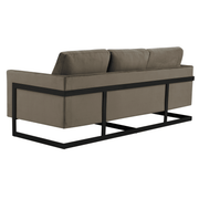 Lincoln 3-Seater Sofa Upholstered in Velvet/Leather with Black/Silver/Gold Steel Base Velvet Black Dark Grey Sofa LeisureMod
