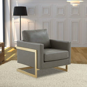 Lincoln Modern Upholstered in Fabric Single Seater Sofa With Gold/Black/White Metal Frame Leather Gold Grey Sofa Leisuremod