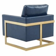 Lincoln Modern Upholstered in Fabric Single Seater Sofa With Gold/Black/White Metal Frame Leather Gold Navy Blue Sofa Leisuremod