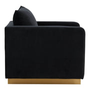 Nervo Upholstered in Velvet/Leather Singe-Seater Sofa with Gold Base Velvet Midnight Black Sofa Leisuremod