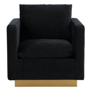 Nervo Upholstered in Velvet/Leather Singe-Seater Sofa with Gold Base Velvet Midnight Black Sofa Leisuremod