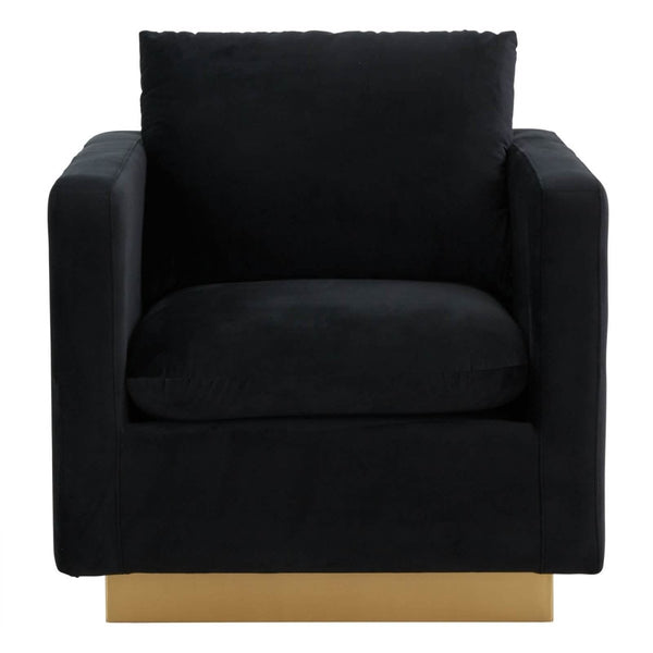 Nervo Upholstered in Velvet/Leather Singe-Seater Sofa with Gold Base