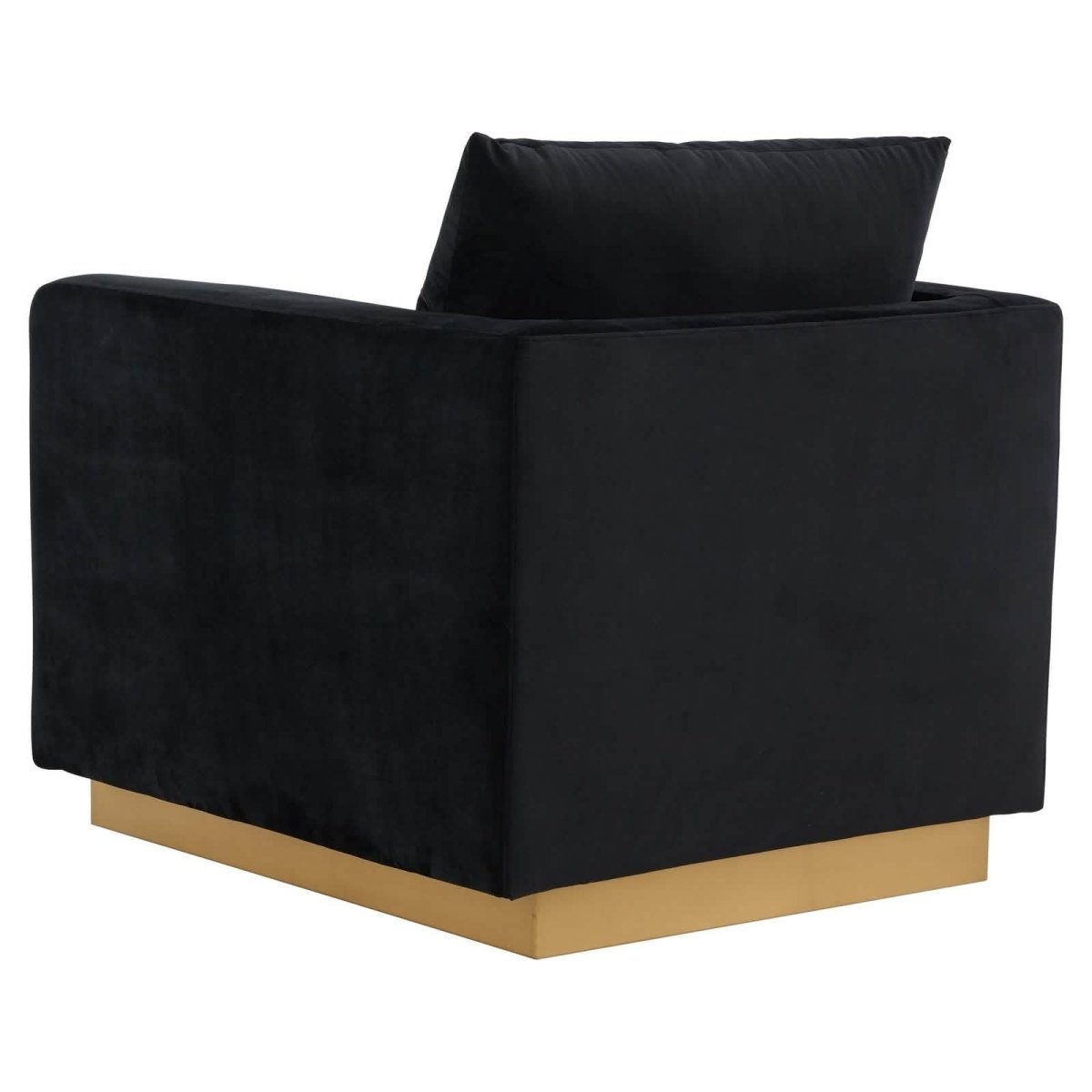 Nervo Upholstered in Velvet/Leather Singe-Seater Sofa with Gold Base Velvet Midnight Black Sofa Leisuremod