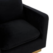 Nervo Upholstered in Velvet/Leather Singe-Seater Sofa with Gold Base Velvet Midnight Black Sofa Leisuremod