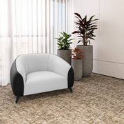 Opula Single-Seater Leather Sofa Accent Armchair with Stainless Steel Legs Black White Sofa Leisuremod