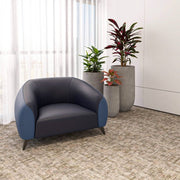 Opula Single-Seater Leather Sofa Accent Armchair with Stainless Steel Legs Blue Sofa Leisuremod