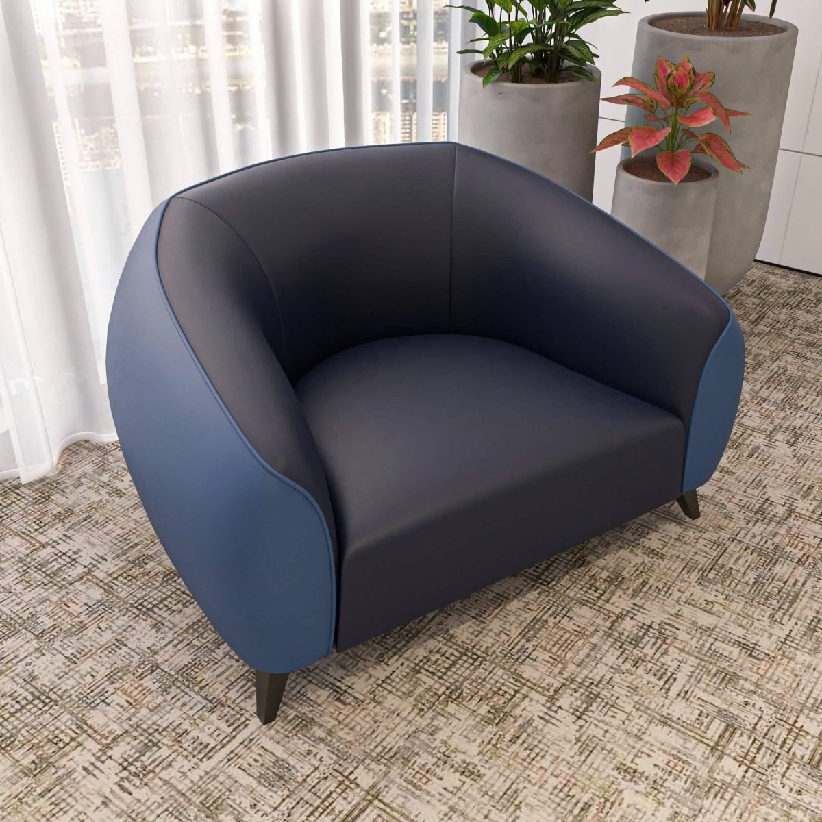 Opula Single-Seater Leather Sofa Accent Armchair with Stainless Steel Legs Blue Sofa Leisuremod