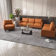 Chester 3-Piece Leather Living Room Sofa Set with Birch Wood Base Cognac Tan Sofa Set Leisuremod